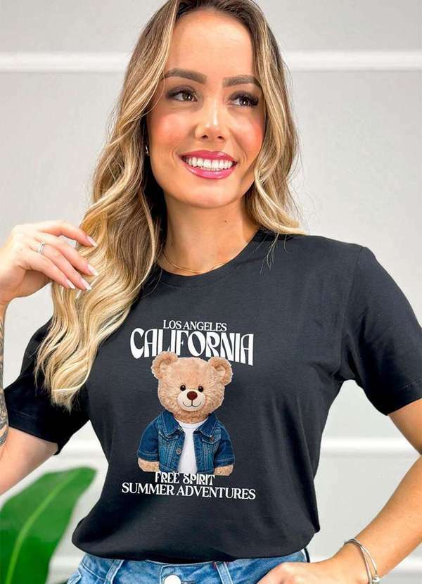 Camiseta Feminina Preta Urso California - Preto