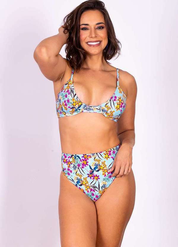 Biquini Areia Branca Bio Lanai Hot Pant Estampado Floral Azul