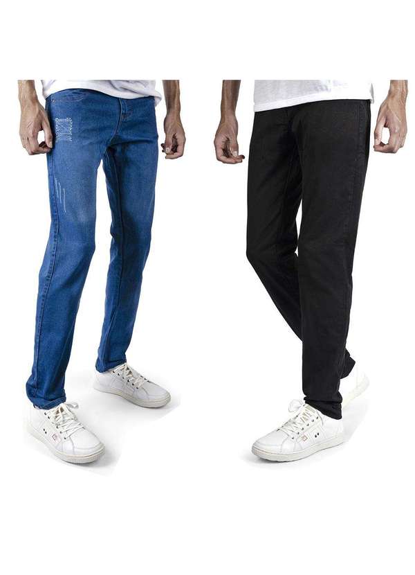 Kit 2 Calça Jeans Masculino Skinny Preta e Azul Cl