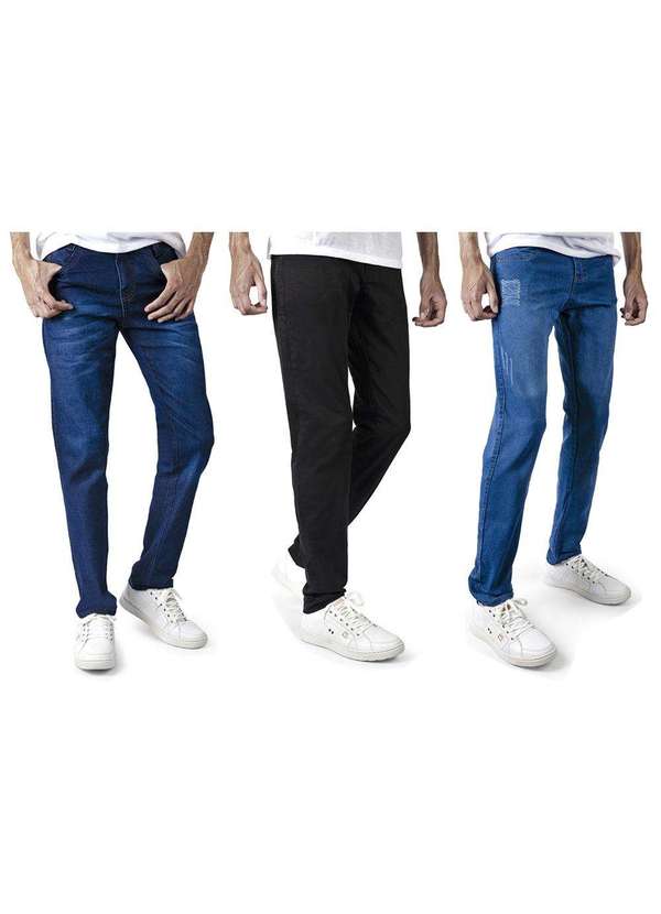 Kit 3 Calça Jeans Masculino Skinny Preta e Azul Es