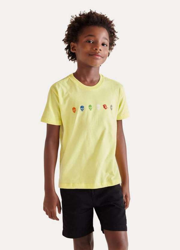 Camiseta Mini Estampa Caveiras Color Amarelo