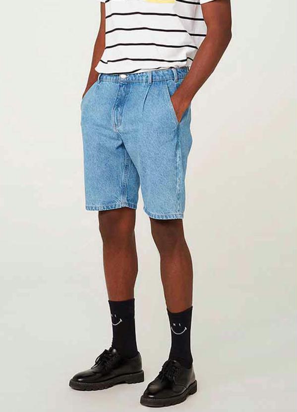 Bermuda Jeans Masculina Tradicional de Algodão Azu