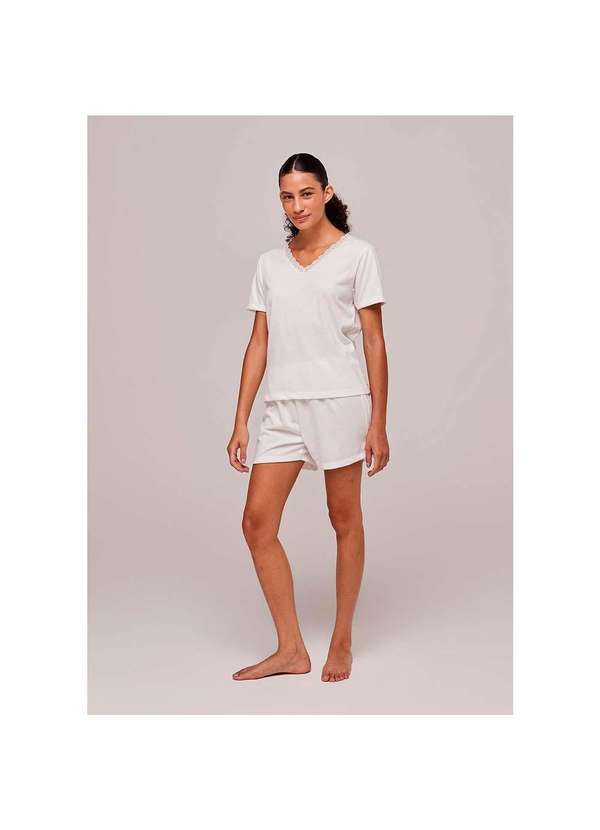 Hering - Pijama feminino curto com renda off-white