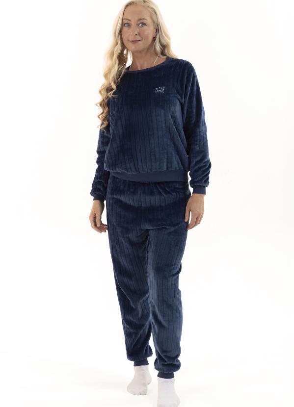 Pijama Adulto em Fleece Feminino - Canelado Azul