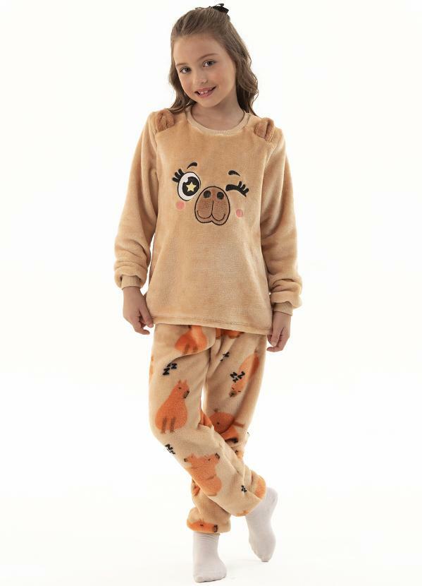 Pijama Infantil em Fleece Feminino - Capivaras Sonolentas