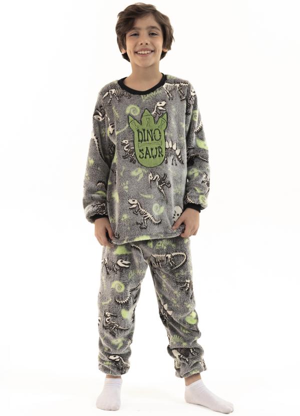 Pijama Inf. Fleece Masc. Brilha no Escuro - Pegadas