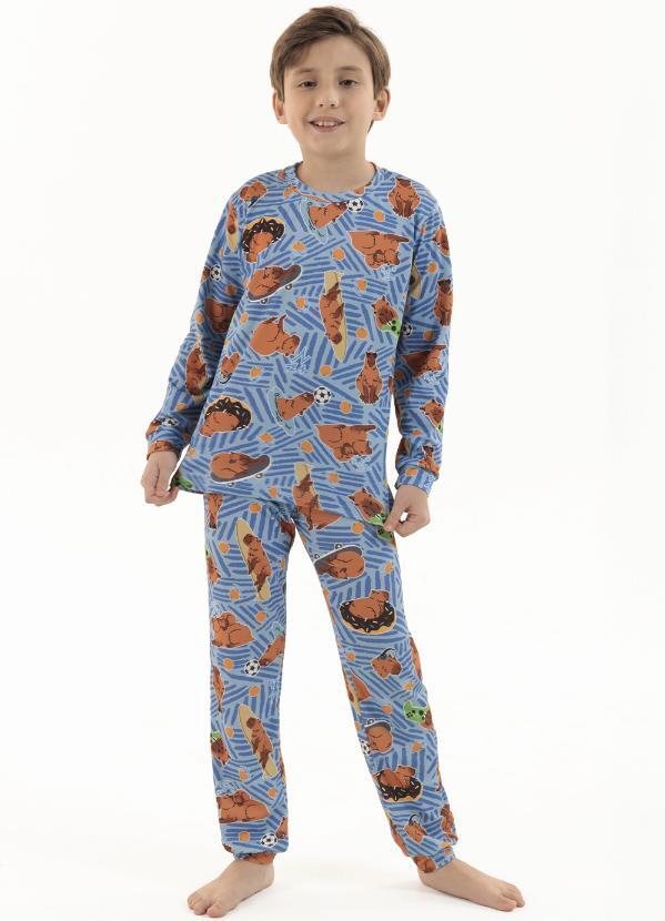 Pijama Longo de Inverno Infantil Masculino - Capivaras Radicais
