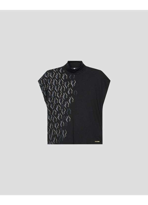Blusa Feminina com Estampa Metalizada Gola Alta Preto