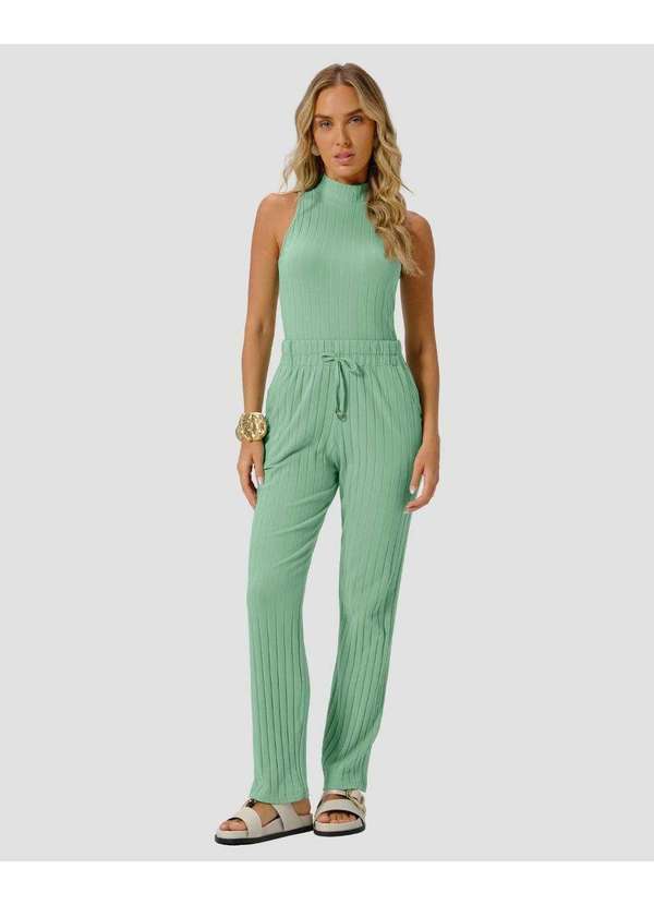 Blusa Feminina Gola Alta em Cotton Canelado Verde
