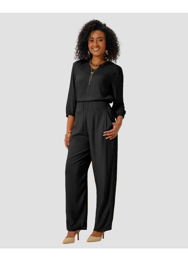 Blusa Feminina Manga 7/8 com Decote V Preto