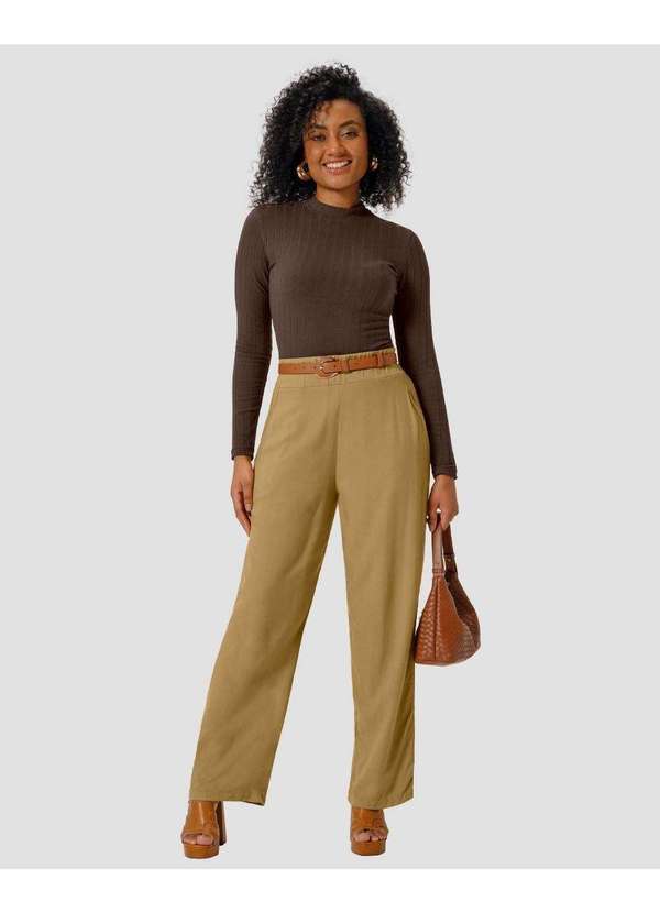 Blusa Feminina Manga Longa em Cotton Canelado Marrom