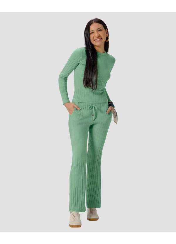 Blusa Feminina Manga Longa em Cotton Canelado Verde