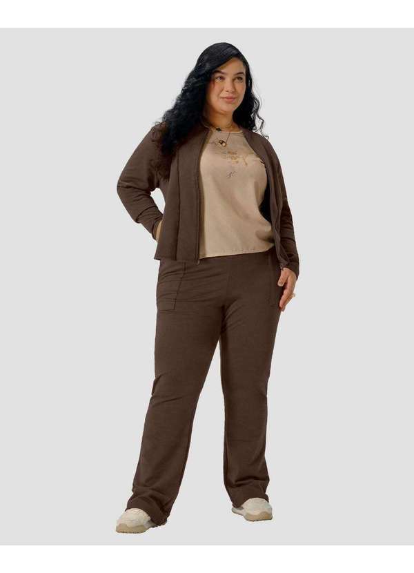Calça Feminina Plus Size em Molecotton com Bolso Marrom