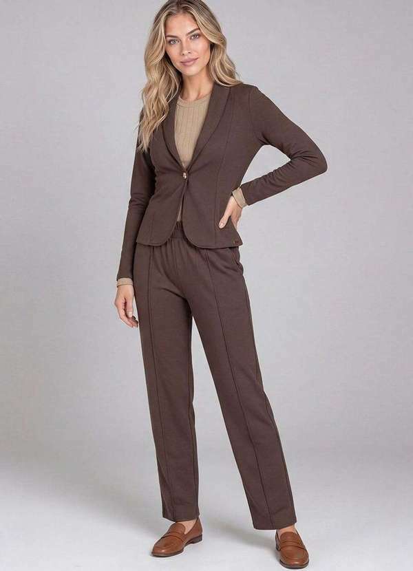 Blazer Feminino em Moletinho Sarjado Marrom
