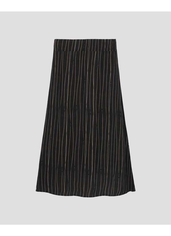 Saia Midi em Viscose Estampada com Abertura Preto