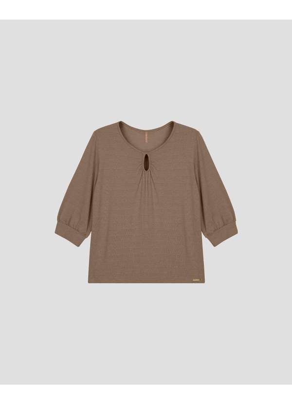 Blusa Feminina Plus Size Manga 3/4 com Decote Gota Marrom