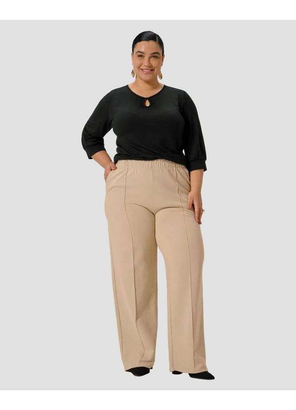 Blusa Feminina Plus Size Manga 3/4 com Decote Gota Preto