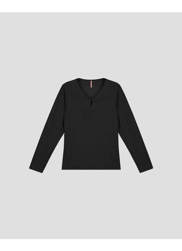 Blusa Feminina Plus Size Manga Longa Decote Gota Preto