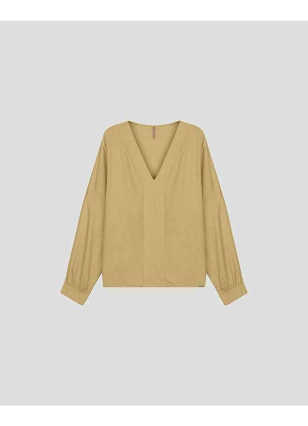Blusa Feminina Plus Size Manga Longa em Viscose Bege