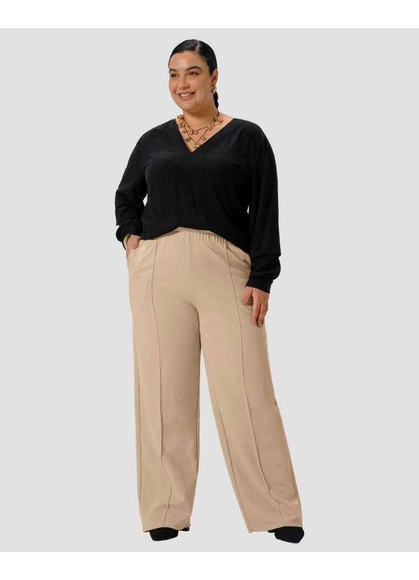 Blusa Feminina Plus Size Manga Longa em Viscose Preto