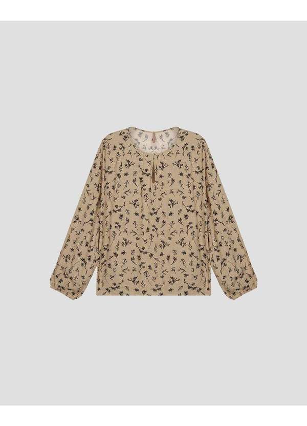 Blusa Feminina Plus Size Manga Longa Estampada Bege