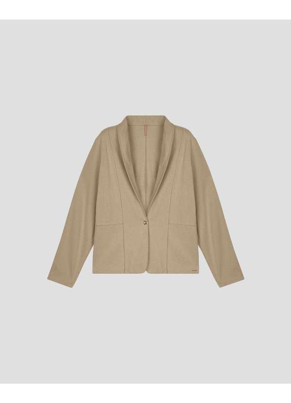 Blazer Feminino Plus Size em Moletinho - Bege
