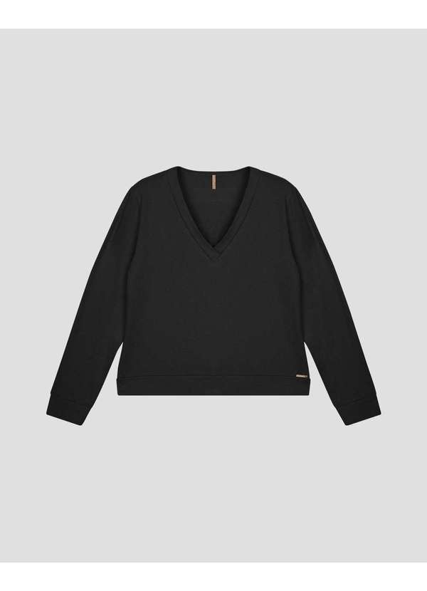 Blusão Feminino Plus Size Moletinho Sarjado Preto