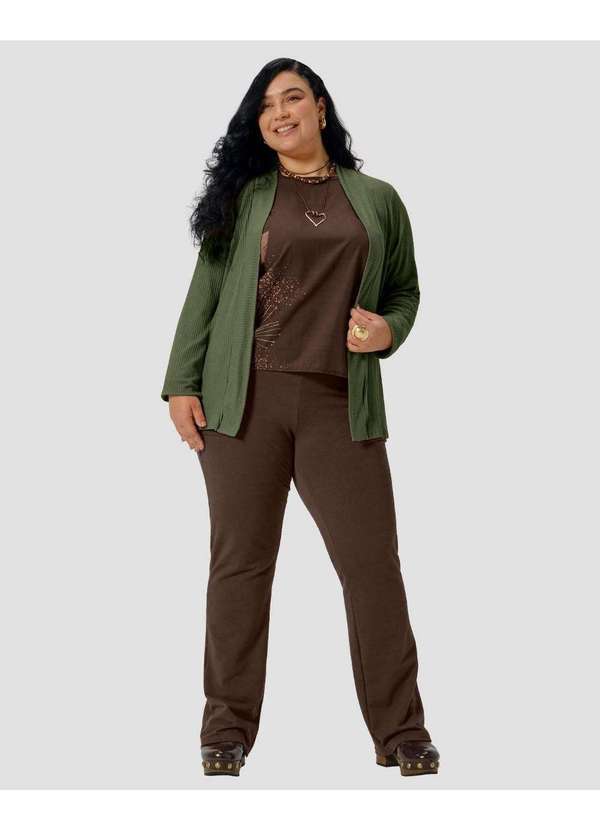 Cardigan Feminino Plus Size em Viscose Canelada Verde