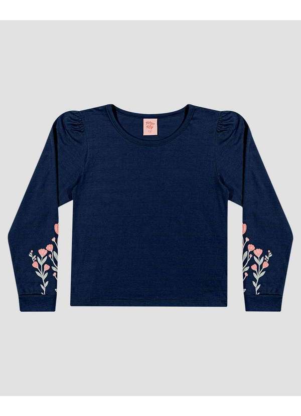 Blusa Infantil Manga Longa com Estampa Relevo Azul
