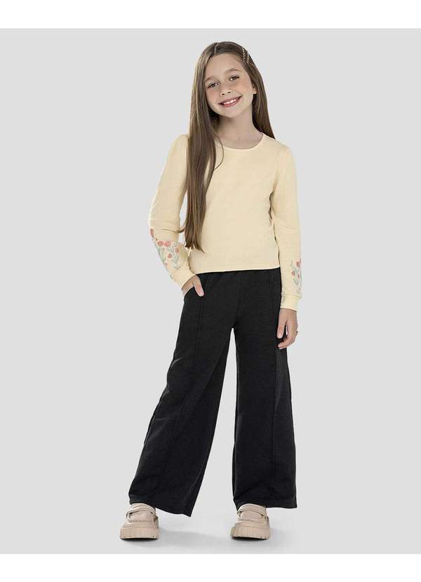 Blusa Infantil Manga Longa com Estampa Relevo Bege