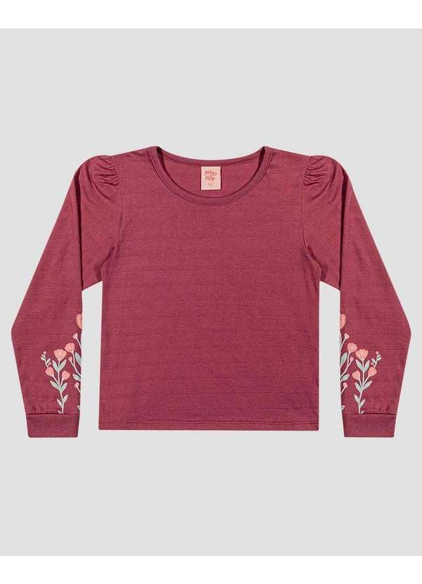 Blusa Infantil Manga Longa com Estampa Relevo Bordo
