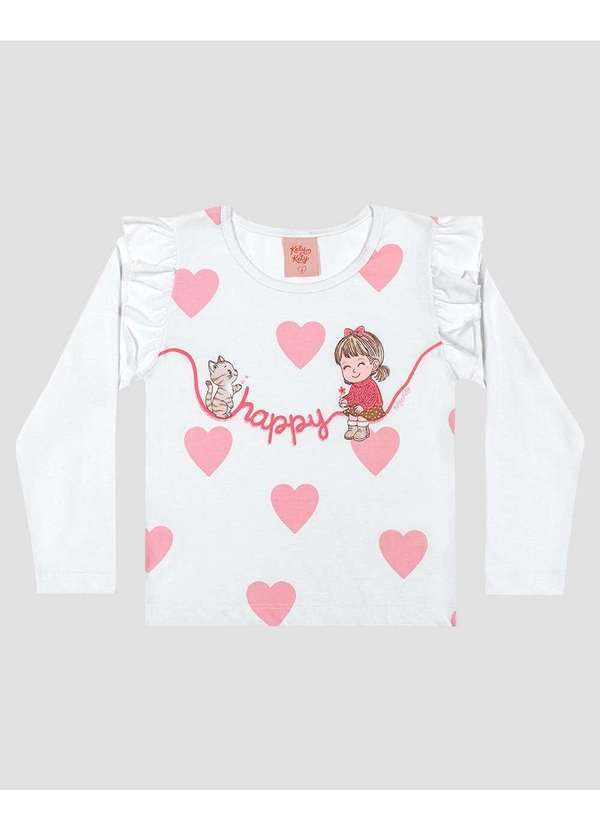 Blusa Infantil Menina Manga Longa com Babado Branco