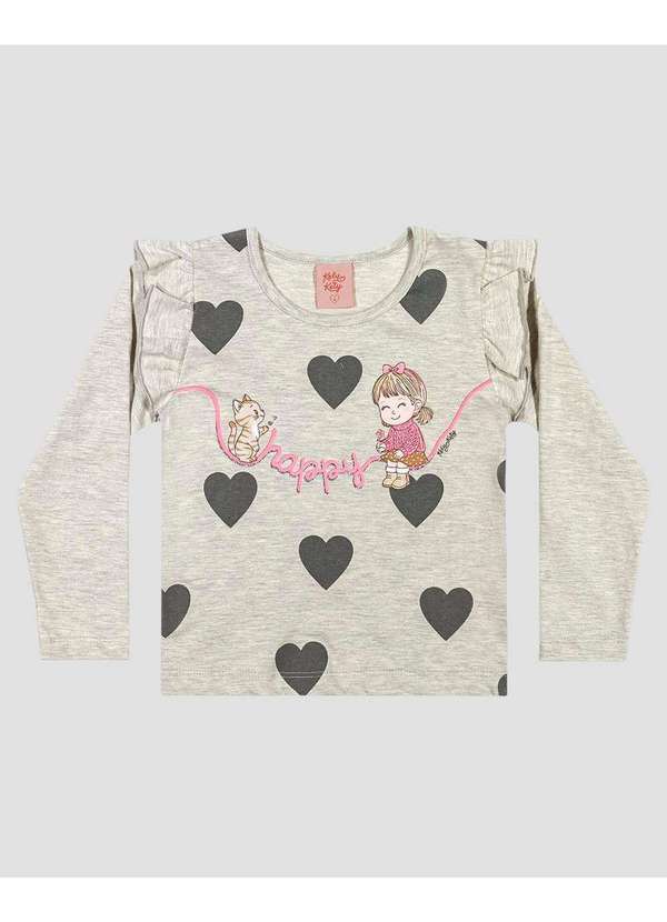 Blusa Infantil Menina Manga Longa com Babado Mescla