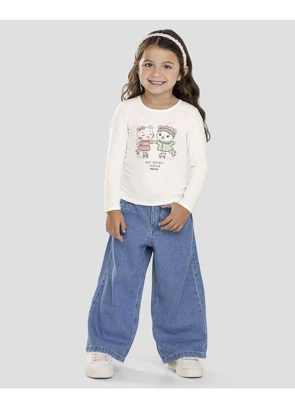 Blusa Infantil Menina Manga Longa com Estampa Branco