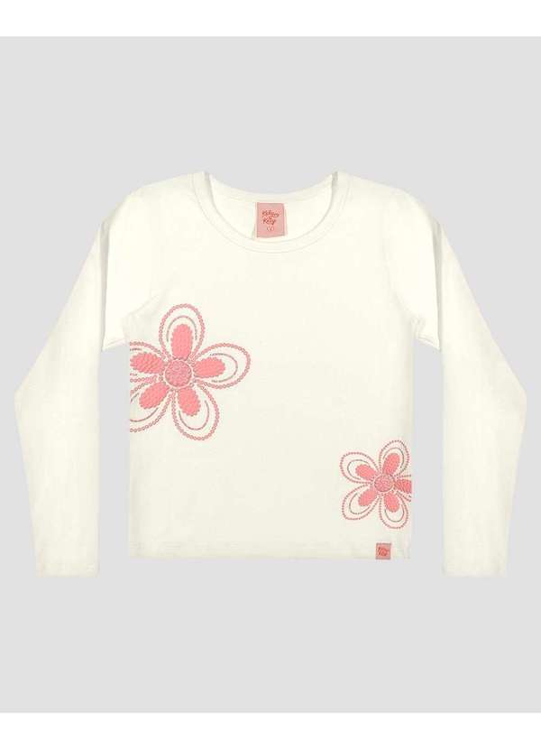 Blusa Infantil Menina Manga Longa com Estampa Flor Branco