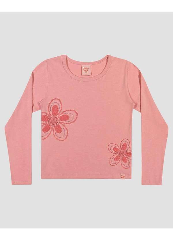Blusa Infantil Menina Manga Longa com Estampa Flor Rosa
