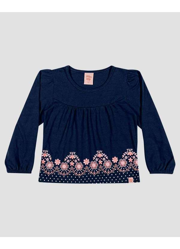 Blusa Infantil Menina Manga Longa com Estampa Relevo Azul