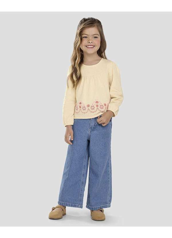 Blusa Infantil Menina Manga Longa com Estampa Relevo Bege