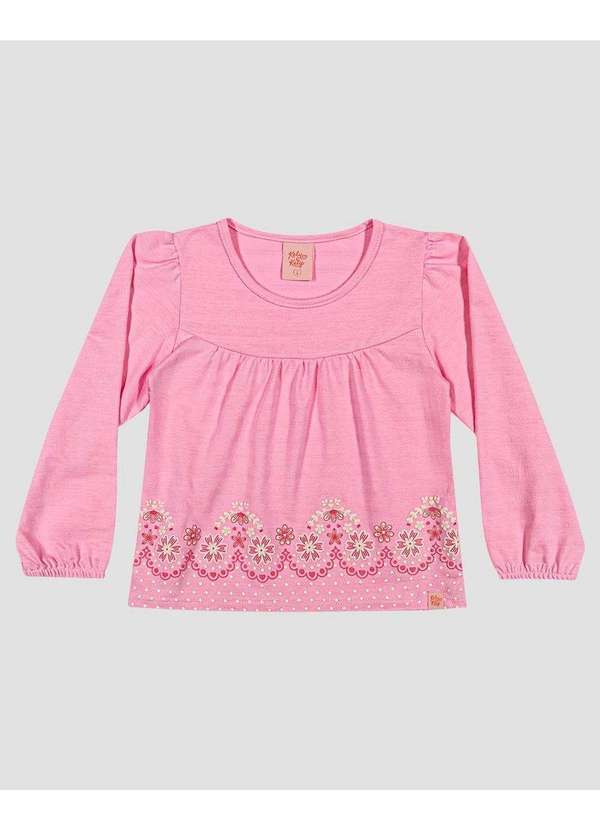 Blusa Infantil Menina Manga Longa com Estampa Relevo Rosa