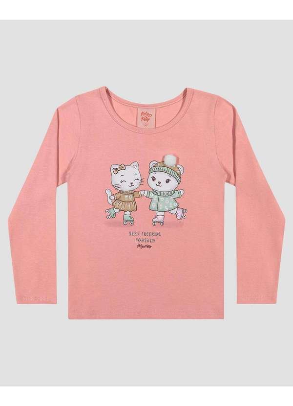 Blusa Infantil Menina Manga Longa com Estampa Rosa