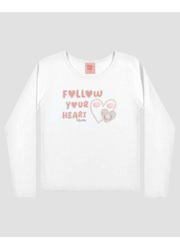 Blusa Infantil Menina Manga Longa com Pompom Branco