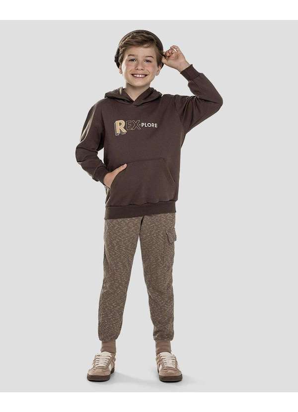 Calça Infantil Menino Moletom com Bolso Lapela Marrom
