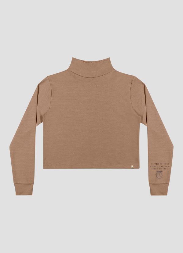 Blusão Juvenil Feminino em Molecotton com Gola Alta Marrom