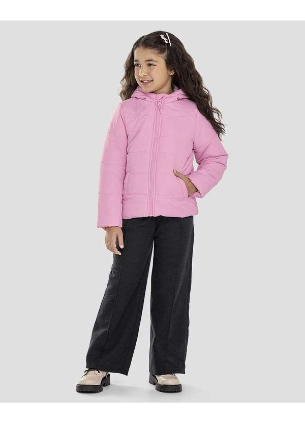 Jaqueta Puffer Infantil Menina com Capuz - Rosa Buque