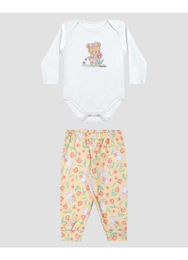 Conjunto Bebê Menina Body e Calça Estampada Branco
