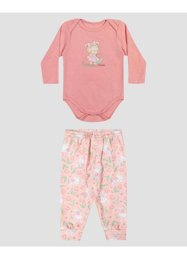 Conjunto Bebê Menina Body e Calça Estampada Rosa