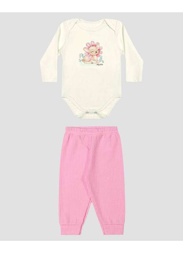 Conjunto Bebê Menina Body Manga Longa e Calça Branco