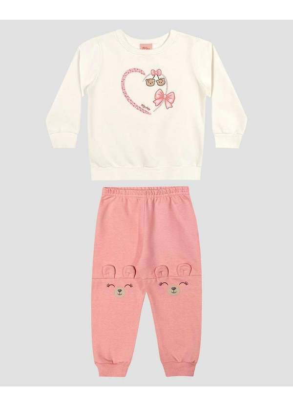 Conjunto Bebê Menina em Moletom Estampa Interativa Branco