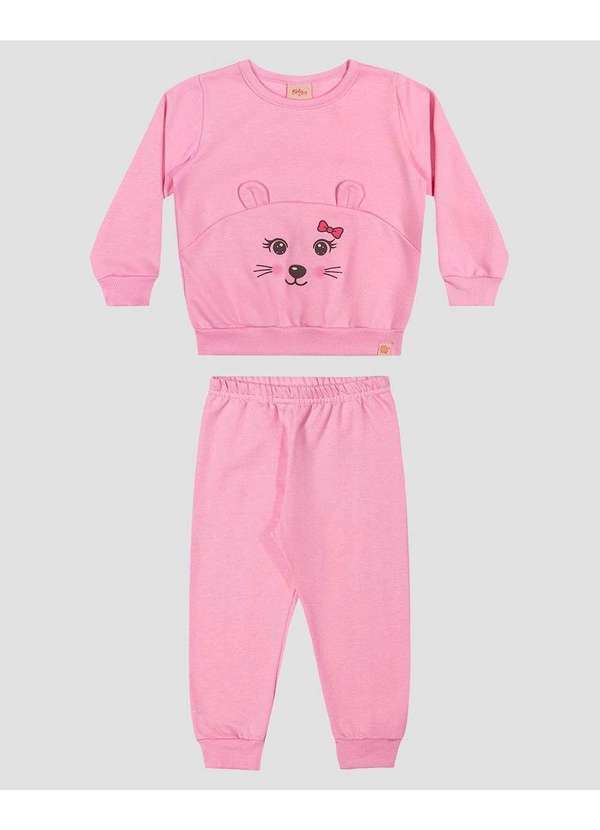 Conjunto Bebê Menina em Moletom Estampa Ursinho Rosa