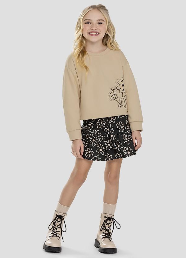 Conjunto Blusão e Saia Estampada Bege